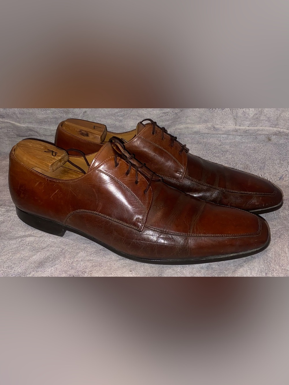 Santoni Brown Leather Lace Up Derby Oxford Dress Shoes Office Work Italy 12 US